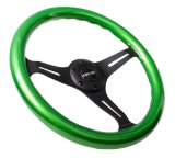 NRG Classic Wood Grain Steering Wheel (350mm) Green Pearl/Flake Paint w/Black 3-Spoke Center thumbnail 2