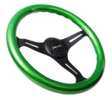 NRG Classic Wood Grain Steering Wheel (350mm) Green Pearl/Flake Paint w/Black 3-Spoke Center thumbnail 5