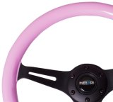 NRG Classic Wood Grain Steering Wheel (350mm) Solid Pink Painted Grip w/Black 3-Spoke Center thumbnail 3
