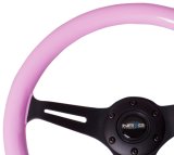 NRG Classic Wood Grain Steering Wheel (350mm) Solid Pink Painted Grip w/Black 3-Spoke Center thumbnail 5