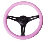 NRG Classic Wood Grain Steering Wheel (350mm) Solid Pink Painted Grip w/Black 3-Spoke Center thumbnail 6