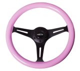 NRG Classic Wood Grain Steering Wheel (350mm) Solid Pink Painted Grip w/Black 3-Spoke Center thumbnail 7