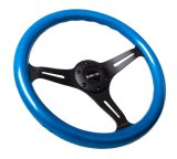 NRG Classic Wood Grain Steering Wheel (350mm) Blue Pearl/Flake Paint w/Black 3-Spoke Center thumbnail 2