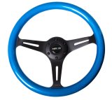 NRG Classic Wood Grain Steering Wheel (350mm) Blue Pearl/Flake Paint w/Black 3-Spoke Center thumbnail 7
