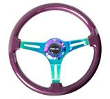 NRG Classic Wood Grain Steering Wheel (350mm) Purple Pearl Paint w/Neochrome 3-Spoke Center thumbnail 2