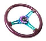 NRG Classic Wood Grain Steering Wheel (350mm) Purple Pearl Paint w/Neochrome 3-Spoke Center thumbnail 5