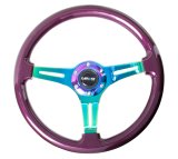 NRG Classic Wood Grain Steering Wheel (350mm) Purple Pearl Paint w/Neochrome 3-Spoke Center thumbnail 6