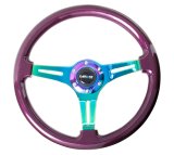 NRG Classic Wood Grain Steering Wheel (350mm) Purple Pearl Paint w/Neochrome 3-Spoke Center thumbnail 7