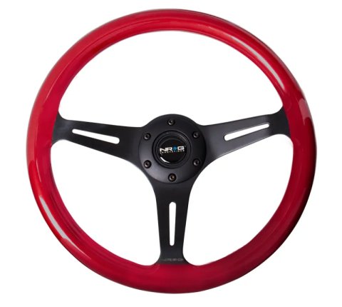 NRG Classic Wood Grain Steering Wheel (350mm) Red Pearl/Flake Paint w/Black 3-Spoke Center thumbnail 3