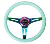 NRG Classic Wood Grain Steering Wheel (350mm) Minty Fresh Color w/Neochrome 3-Spoke Center thumbnail 3