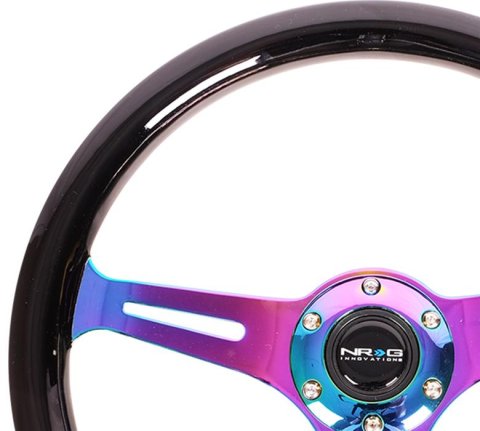 NRG Classic Wood Grain Steering Wheel (350mm) Black Paint Grip w/Neochrome 3-Spoke Center thumbnail 1