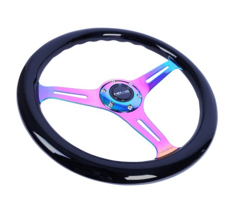 NRG Classic Wood Grain Steering Wheel (350mm) Black Paint Grip w/Neochrome 3-Spoke Center thumbnail 6