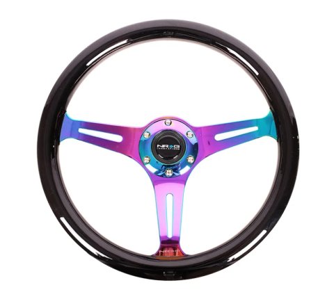 NRG Classic Wood Grain Steering Wheel (350mm) Black Paint Grip w/Neochrome 3-Spoke Center thumbnail 7