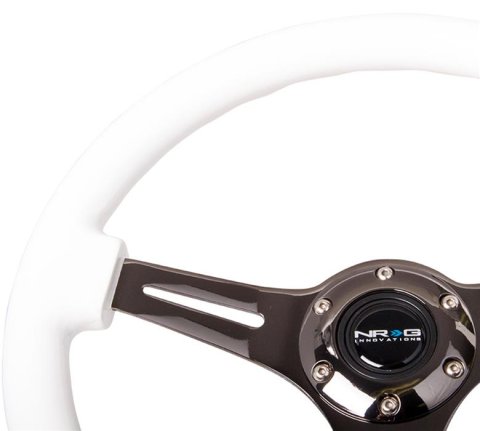 NRG Classic Wood Grain Steering Wheel (350mm) White Paint Grip w/Black 3-Spoke Center thumbnail 1