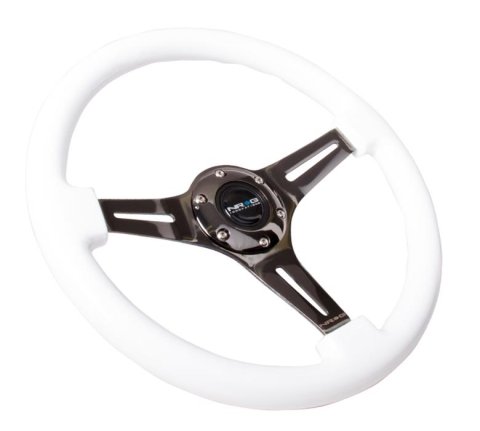 NRG Classic Wood Grain Steering Wheel (350mm) White Paint Grip w/Black 3-Spoke Center thumbnail 2