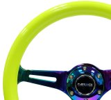 NRG Classic Wood Grain Steering Wheel (350mm) Neon Yellow Color w/Neochrome Spokes thumbnail 2