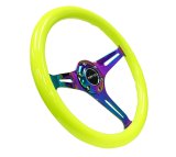 NRG Classic Wood Grain Steering Wheel (350mm) Neon Yellow Color w/Neochrome Spokes thumbnail 6