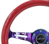 NRG Classic Wood Grain Steering Wheel (350mm) Red Grip w/Neochrome 3-Spoke Center thumbnail 1