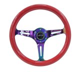 NRG Classic Wood Grain Steering Wheel (350mm) Red Grip w/Neochrome 3-Spoke Center thumbnail 2