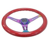 NRG Classic Wood Grain Steering Wheel (350mm) Red Grip w/Neochrome 3-Spoke Center thumbnail 3