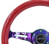 NRG Classic Wood Grain Steering Wheel (350mm) Red Grip w/Neochrome 3-Spoke Center thumbnail 5