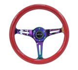 NRG Classic Wood Grain Steering Wheel (350mm) Red Grip w/Neochrome 3-Spoke Center thumbnail 6
