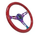 NRG Classic Wood Grain Steering Wheel (350mm) Red Grip w/Neochrome 3-Spoke Center thumbnail 7