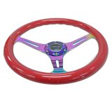 NRG Classic Wood Grain Steering Wheel (350mm) Red Grip w/Neochrome 3-Spoke Center thumbnail 8