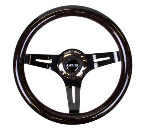 NRG Classic Wood Grain Steering Wheel (310mm) Black w/Black Chrome 3-Spoke Center thumbnail 1