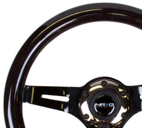 NRG Classic Wood Grain Steering Wheel (310mm) Black w/Black Chrome 3-Spoke Center thumbnail 2