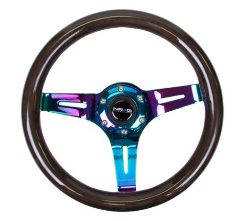 NRG Classic Wood Grain Steering Wheel (310mm) Black w/Neochrome 3-Spoke Center thumbnail 4