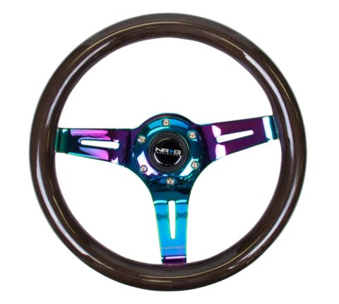 NRG Classic Wood Grain Steering Wheel (310mm) Black w/Neochrome 3-Spoke Center thumbnail 7