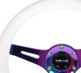 NRG Classic Wood Grain Steering Wheel (310mm) White w/Neochrome 3-Spoke Center thumbnail 1