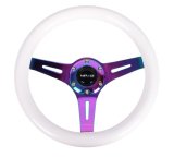 NRG Classic Wood Grain Steering Wheel (310mm) White w/Neochrome 3-Spoke Center thumbnail 3