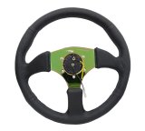 NRG Reinforced Steering Wheel (350mm / 2.5in. Deep) Leather Race Comfort Grip w/4mm Neochrome Spokes thumbnail 2