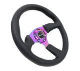 NRG Reinforced Steering Wheel (350mm / 2.5in. Deep) Leather Race Comfort Grip w/4mm Neochrome Spokes thumbnail 5