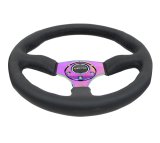 NRG Reinforced Steering Wheel (350mm / 2.5in. Deep) Leather Race Comfort Grip w/4mm Neochrome Spokes thumbnail 6