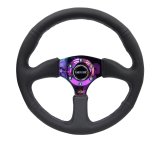 NRG Reinforced Steering Wheel (350mm / 2.5in. Deep) Leather Race Comfort Grip w/4mm Neochrome Spokes thumbnail 7