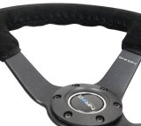 NRG Reinforced Steering Wheel (350mm / 3in. Deep) Blk Suede/Blk Bball Stitch w/5mm Matte Black Spoke thumbnail 1