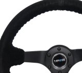 NRG Reinforced Steering Wheel (350mm / 3in. Deep) Blk Suede/Blk Bball Stitch w/5mm Matte Black Spoke thumbnail 4