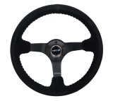 NRG Reinforced Steering Wheel (350mm / 3in. Deep) Blk Suede/Blk Bball Stitch w/5mm Matte Black Spoke thumbnail 5