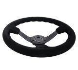 NRG Reinforced Steering Wheel (350mm / 3in. Deep) Blk Suede/Blk Bball Stitch w/5mm Matte Black Spoke thumbnail 6