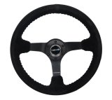 NRG Reinforced Steering Wheel (350mm / 3in. Deep) Blk Suede/Blk Bball Stitch w/5mm Matte Black Spoke thumbnail 7