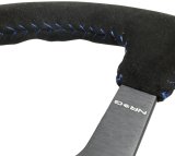 NRG Reinforced Steering Wheel (350mm / 3in. Deep) Blk Suede/Blue BBall Stitch w/5mm Matte Blk Spokes thumbnail 1