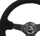 NRG Reinforced Steering Wheel (350mm / 3in. Deep) Blk Suede/Blue BBall Stitch w/5mm Matte Blk Spokes thumbnail 2