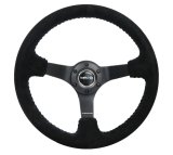 NRG Reinforced Steering Wheel (350mm / 3in. Deep) Blk Suede/Blue BBall Stitch w/5mm Matte Blk Spokes thumbnail 5
