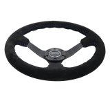 NRG Reinforced Steering Wheel (350mm / 3in. Deep) Blk Suede/Blue BBall Stitch w/5mm Matte Blk Spokes thumbnail 6
