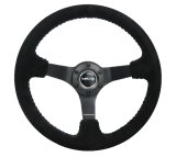 NRG Reinforced Steering Wheel (350mm / 3in. Deep) Blk Suede/Blue BBall Stitch w/5mm Matte Blk Spokes thumbnail 7