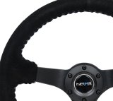 NRG Reinforced Steering Wheel (350mm / 3in. Deep) Blk Suede/Silver BBall Stitch w/5mm Mt. Blk Spokes thumbnail 2