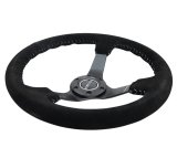 NRG Reinforced Steering Wheel (350mm / 3in. Deep) Blk Suede/Silver BBall Stitch w/5mm Mt. Blk Spokes thumbnail 3